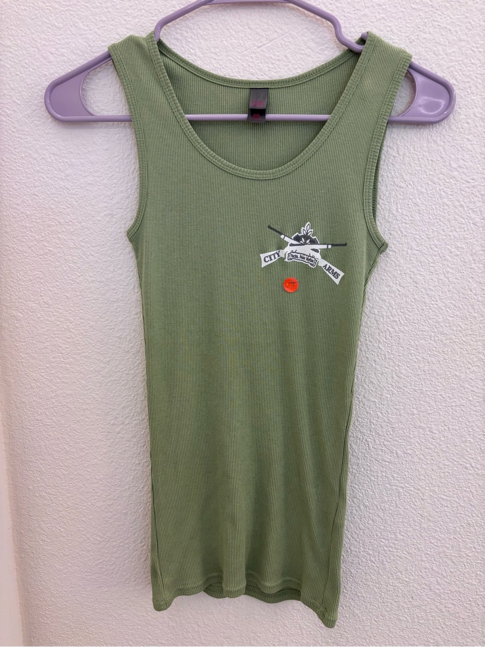 District Olive Ribbed Tank Top with Logo accents back and front